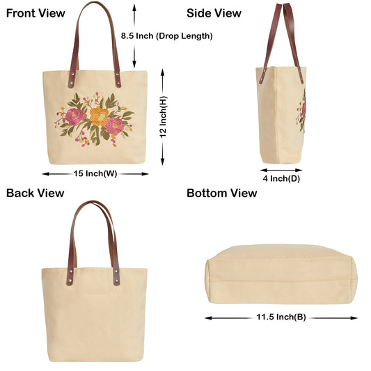 Eco-Friendly Cotton Canvas Tote Bag with Floral Embroidery Travel, Gifting, New Year, Christmas, Special Occasion