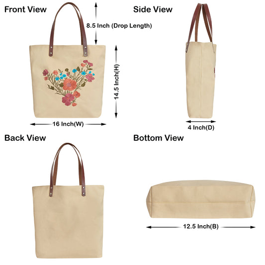 Elegant Canvas Tote Bag with Colorful Floral Embroidery Travel, Gifting, New Year, Christmas, Special Occasion