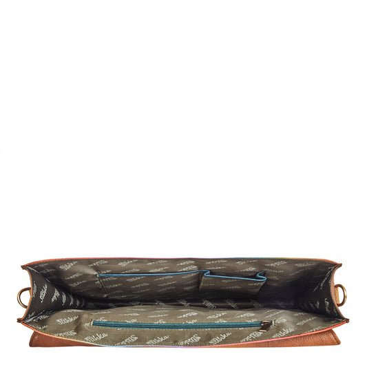 Hand-Painted Leather Briefcase Bag – Bright Abstract Design