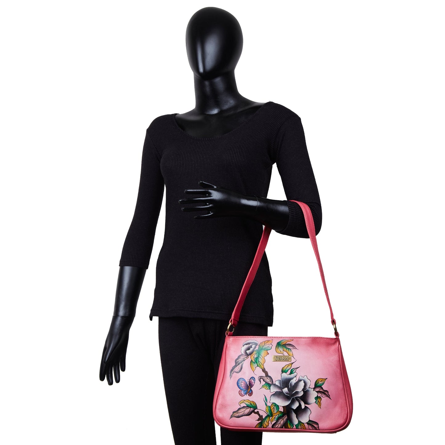 Handpainted Pink Genuine Leather Shoulder Bag