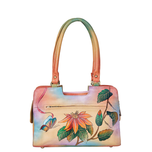 Elegant Hand-Painted Artistry and Amber Floral Design on a Leather Bag