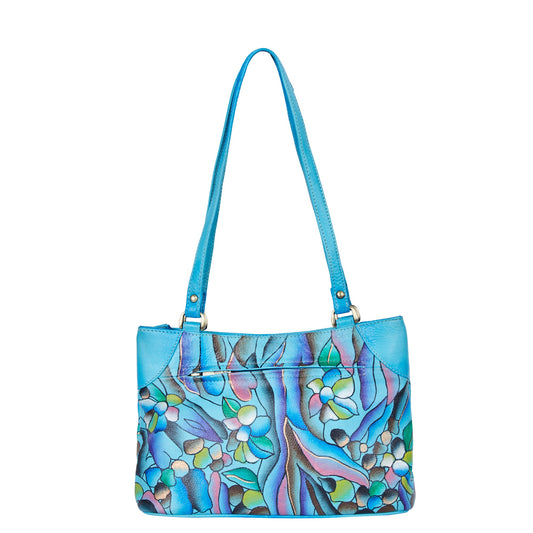 Original Handpainted Abstract Art Aqua Blue Leather Shoulder Bag
