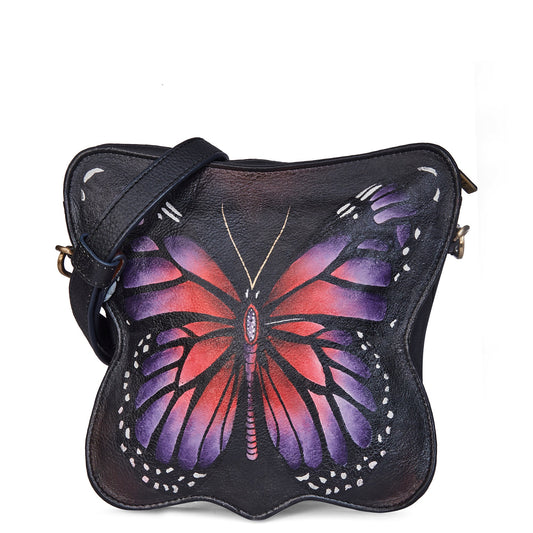 Hand Painted Purple Butterfly-Shaped Crossbody Bag