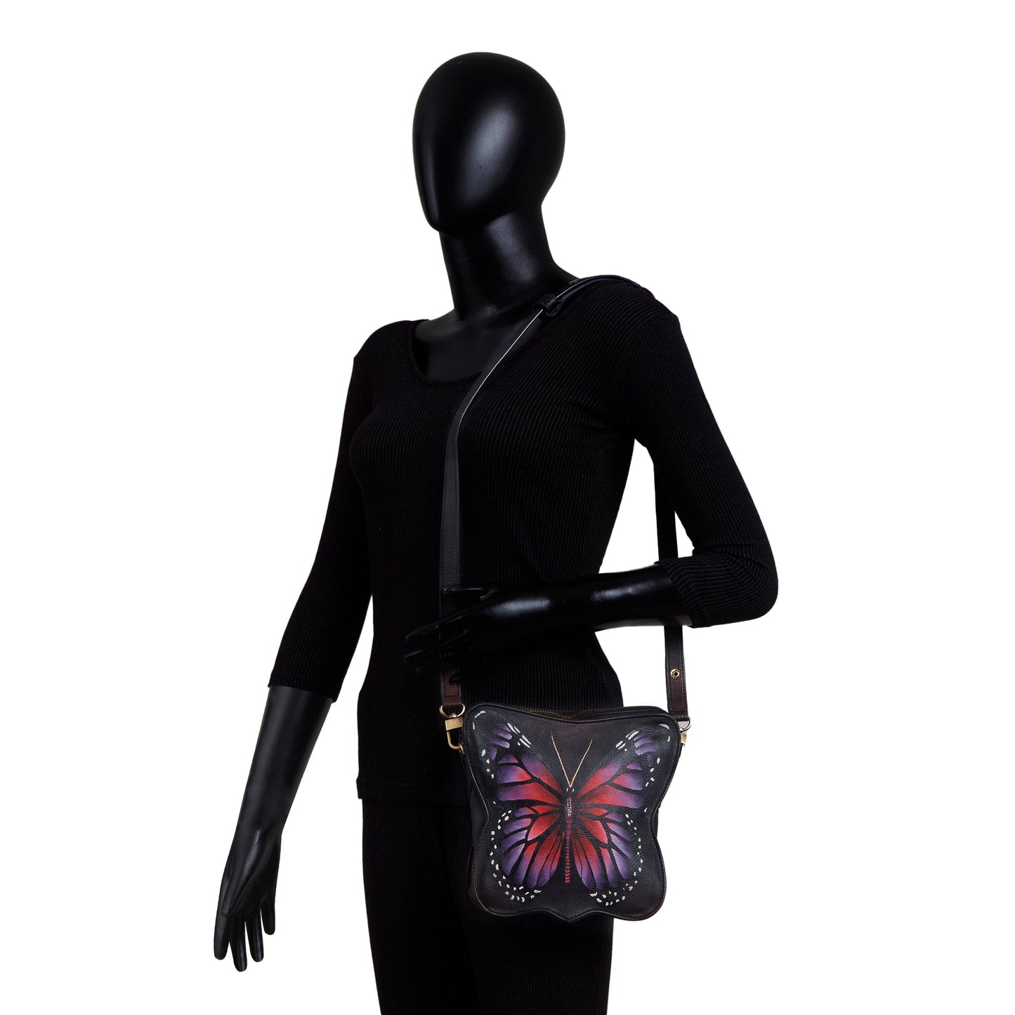Hand Painted Purple Butterfly-Shaped Crossbody Bag