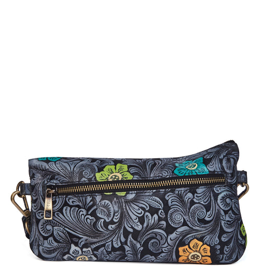 Floral Hand-Painted Embossed Fanny Pack in Black