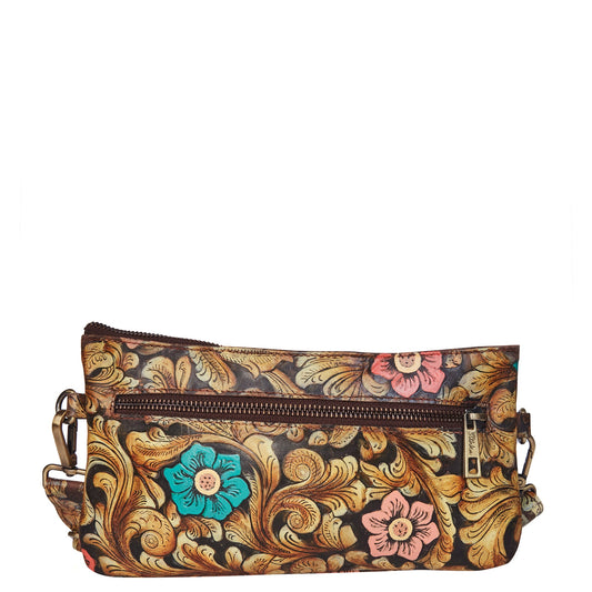 Brown Embossed Handpainted Floral Fanny Pack