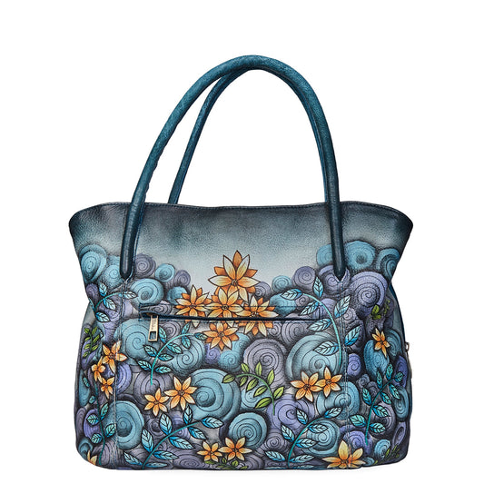 Ladies' Hand-Painted Leather Traveler's Tote Bag - Abstract Design