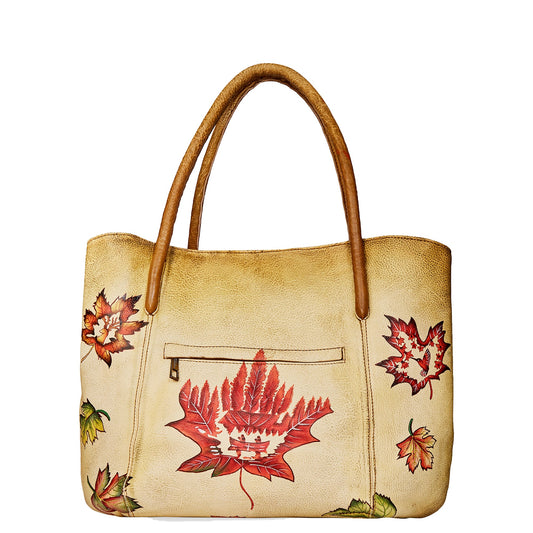 Hand-Painted Leather Traveler's Tote Bag - Canada Design