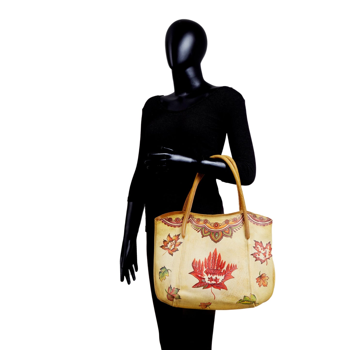 Hand-Painted Leather Traveler's Tote Bag - Canada Design