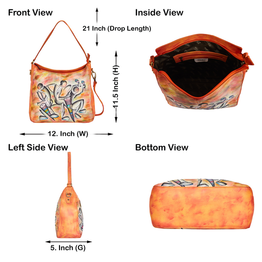 Vibrant Dance Art Hand-Painted Leather Carry-All Satchel Crossbody & Shoulder Bag
