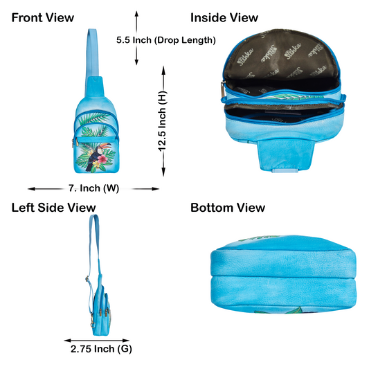 Hand‑Painted Blue Leather Fanny Pack – Adjustable Crossbody & Waist Bag