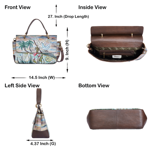 Swan & Turtle Art Hand-Painted Leather Satchel Bag