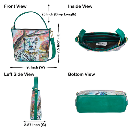 Hand-Painted Leather Satchel Bag – Majestic Tiger Art, Stylish Shoulder Purse