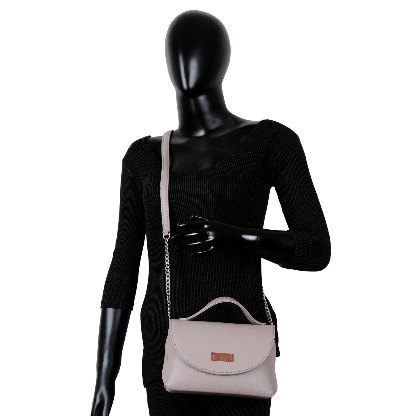 Mauve Vegan Leather Crossbody Sling Bag – Women’s Chain Strap Shoulder Handbag