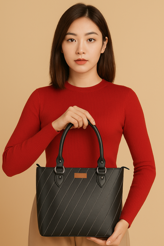 Black Vegan Leather Tote Satchel – Women’s Top Handle Shoulder Bag