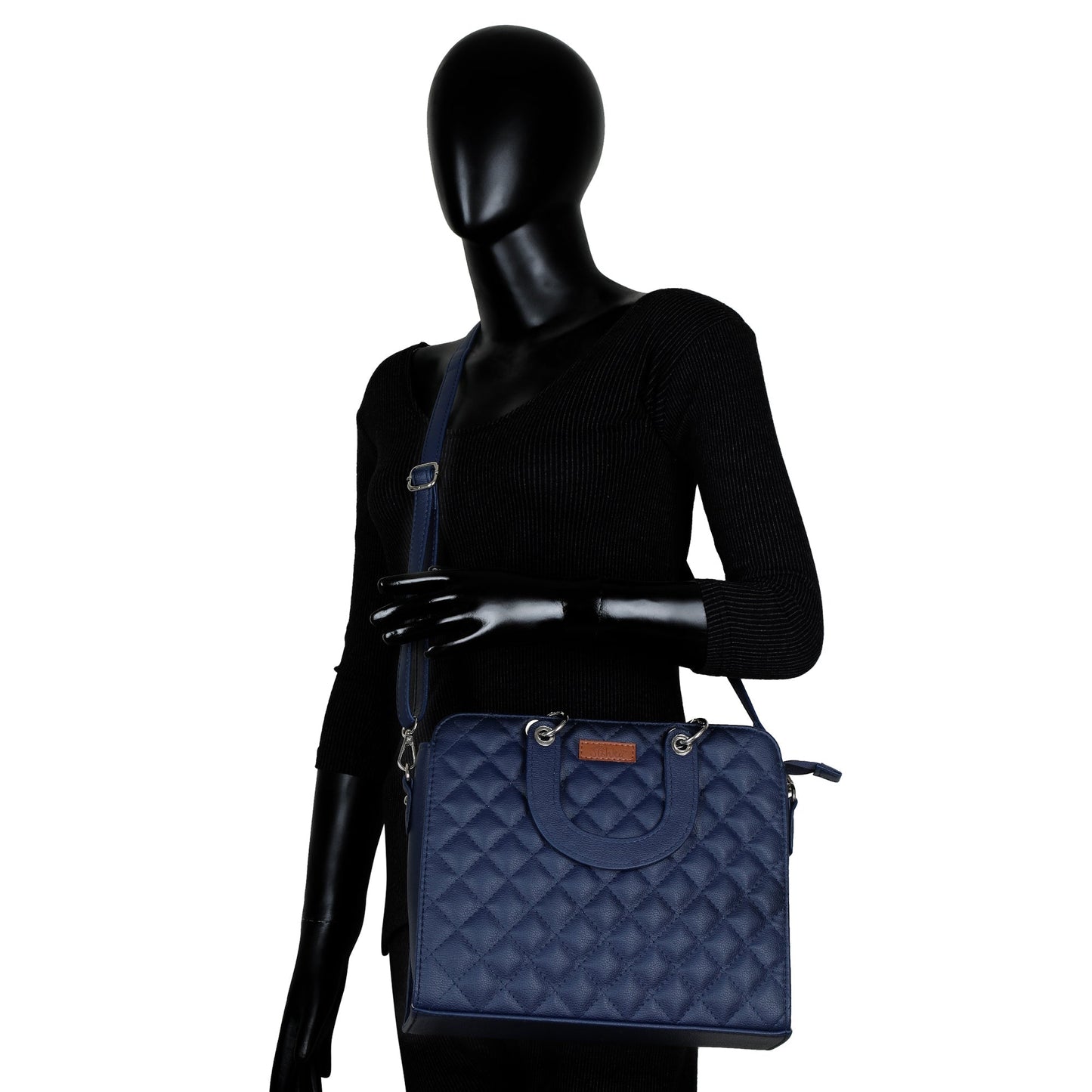 Blue Quilted Faux Leather Tote Bag – Women’s Top Handle Satchel Handbag