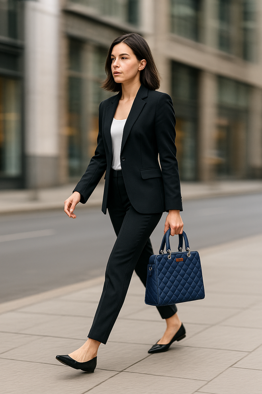 Blue Quilted Faux Leather Tote Bag – Women’s Top Handle Satchel Handbag