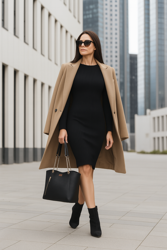 Black Vegan Leather Satchel Bag – Women’s Tote Handbag with Chain Handles