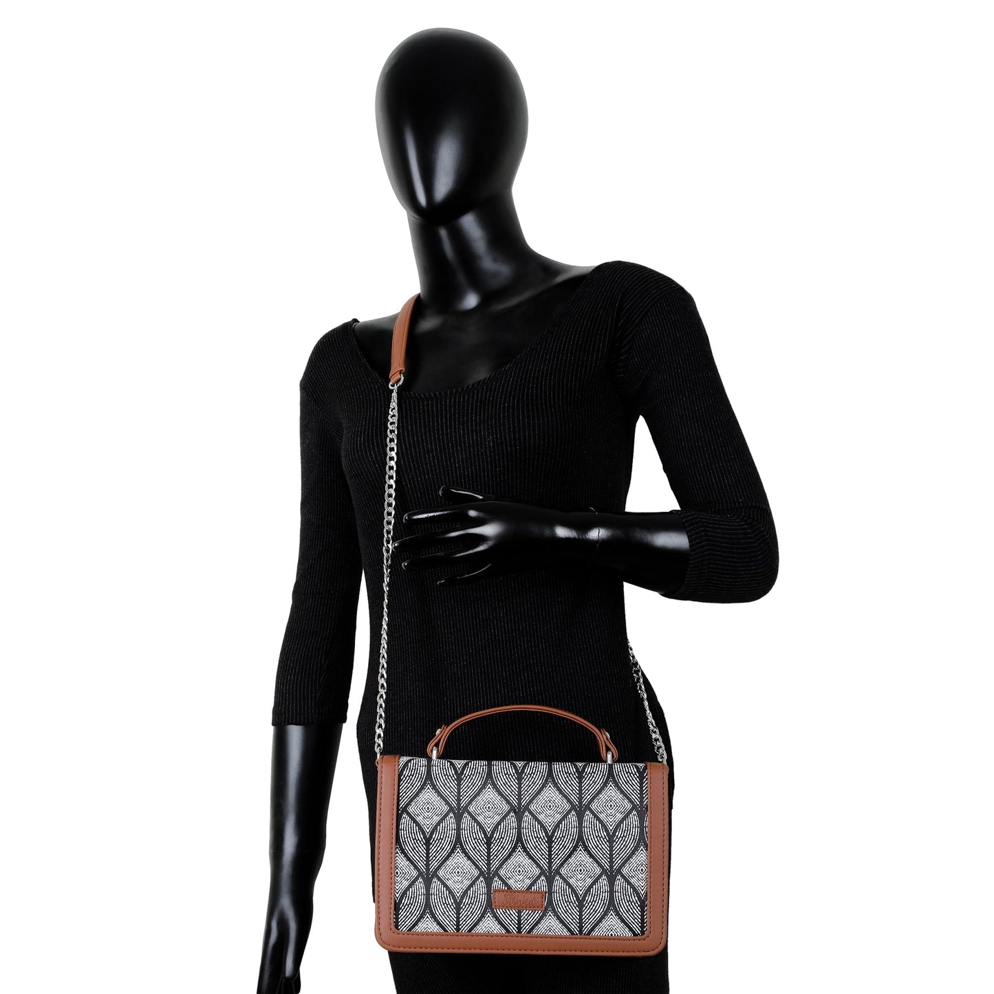 Handcrafted Geometric Print Crossbody Sling Bag – Women’s Fabric Purse with Chain Strap