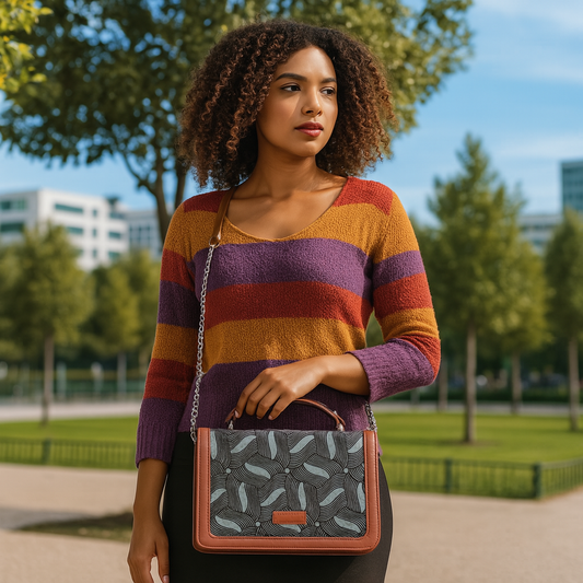 Handcrafted Wave Print Crossbody Sling Bag – Women’s Fabric Purse with Chain Strap