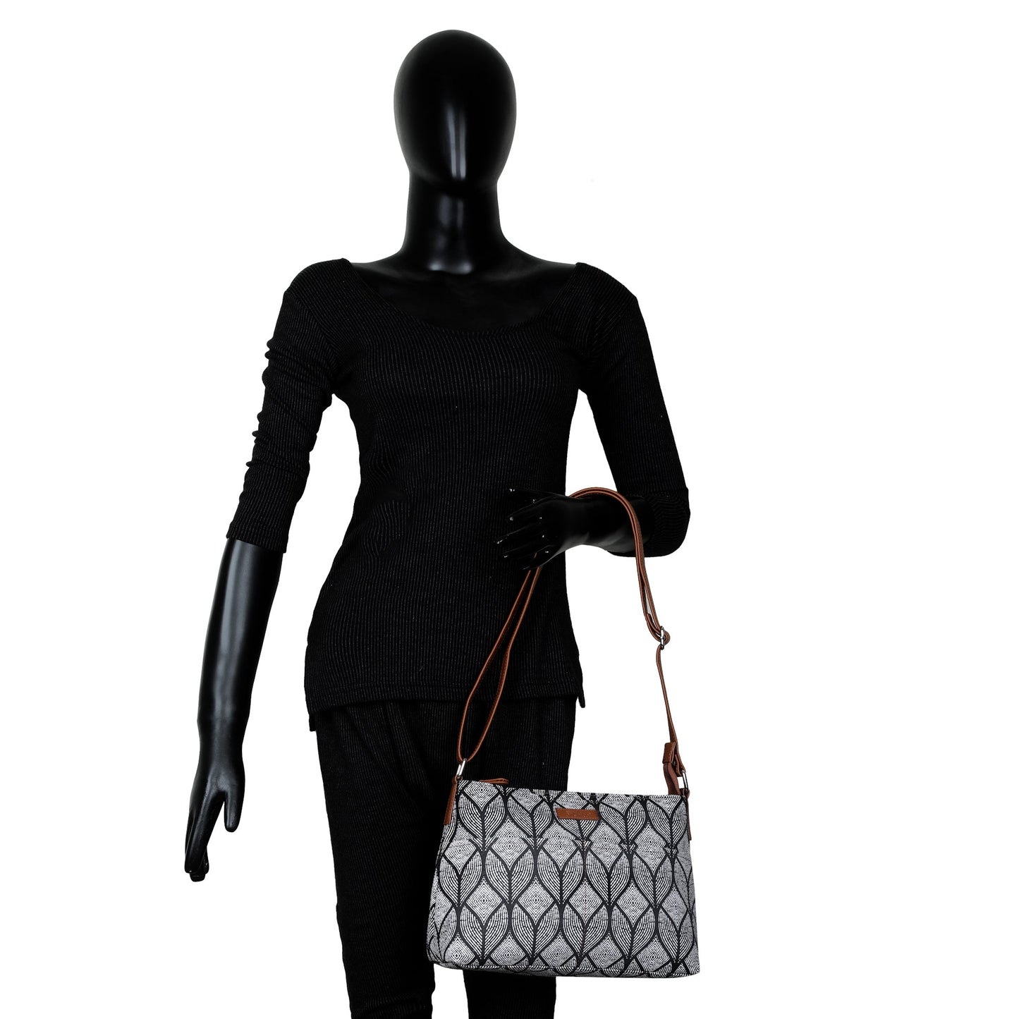 Geometric Print Fabric Shoulder & Crossbody Bag – Women’s Sling Purse