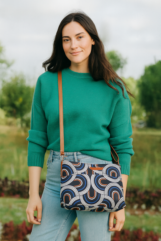 Geometric Print Fabric Crossbody Bag – Women’s Shoulder Sling Purse