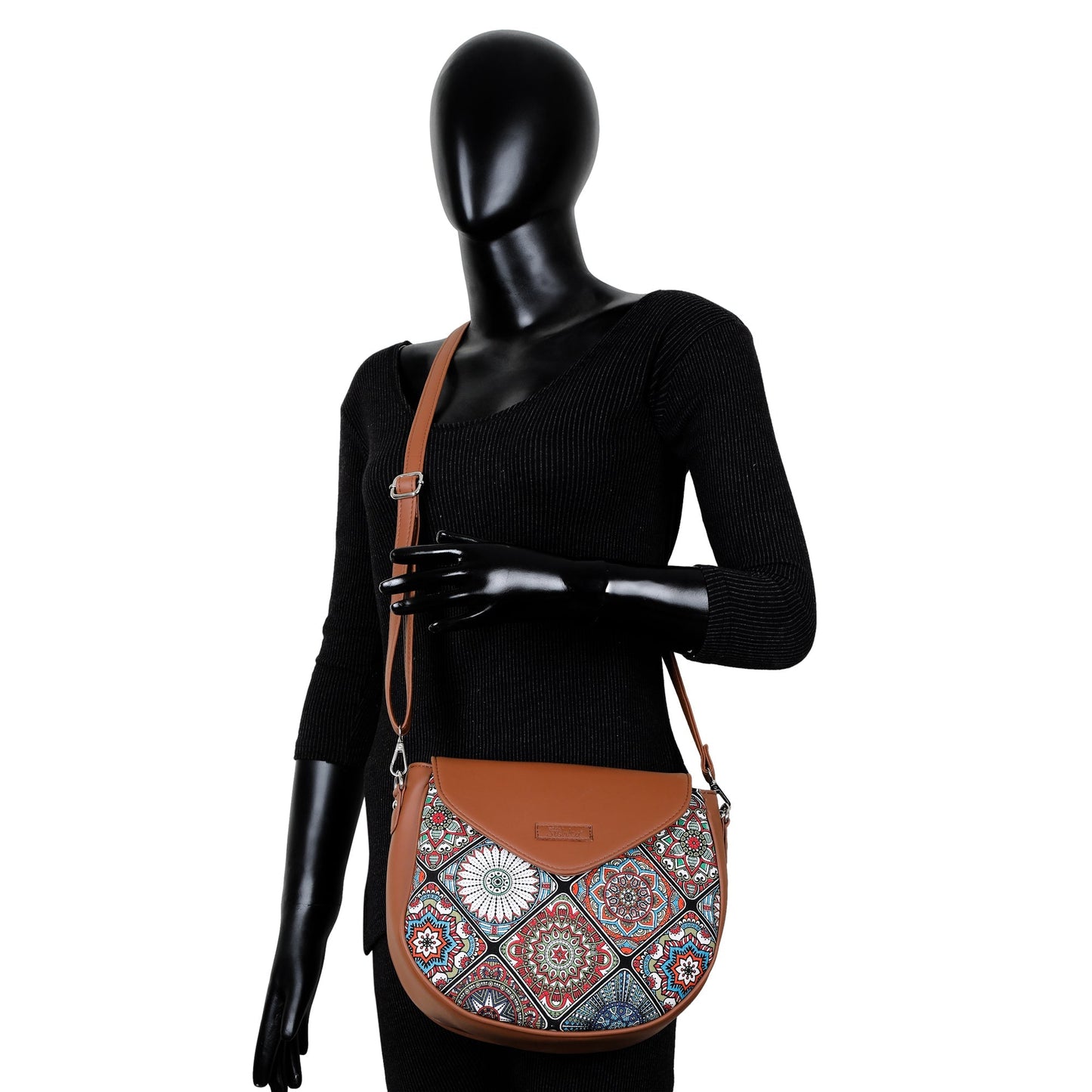 Mandala Printed Fabric Half-Moon Crossbody Bag – Women’s Sling Shoulder Purse
