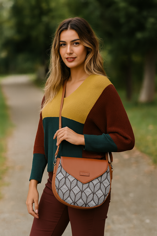 Monochrome Ladies Crossbody Sling Bag – Handcrafted Printed Shoulder Purse