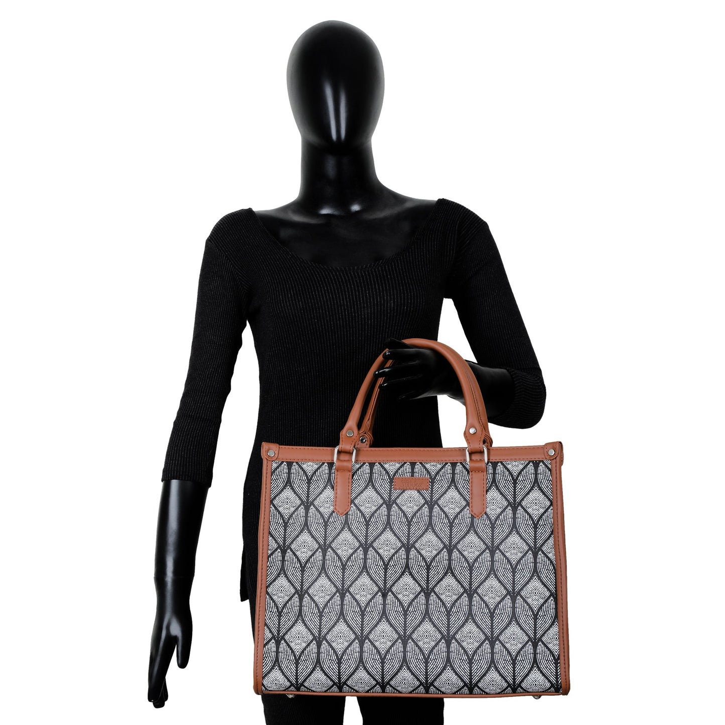 Monochrome Handcrafted Printed Laptop Bag – Elegant Shoulder Satchel for Travel & Work