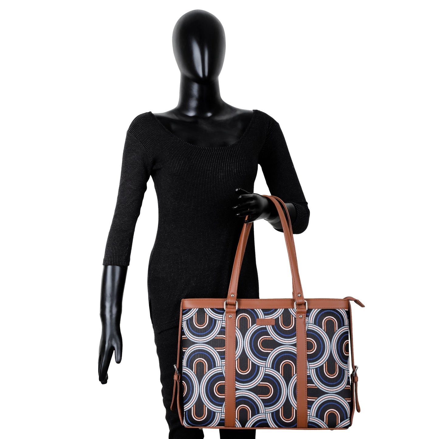 Women’s Abstract Laptop Tote Handle Bags with Vegan Leather Trim – Wholesale