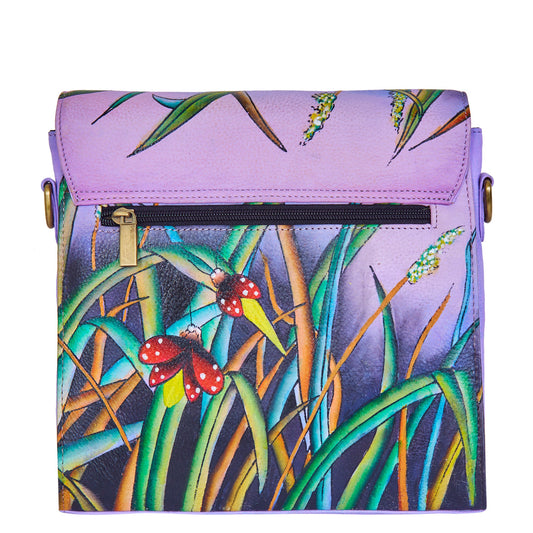 Nature’s Elegance Hand-Painted Bug & Grass Leather Crossbody Bag