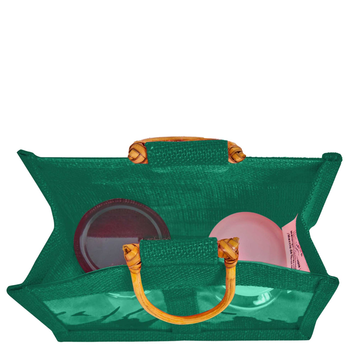 Coloured Jute Gift Bags with Cane Handles – Burlap Pouches for Weddings, Bridesmaid Gifts, Parties (7 Pcs)