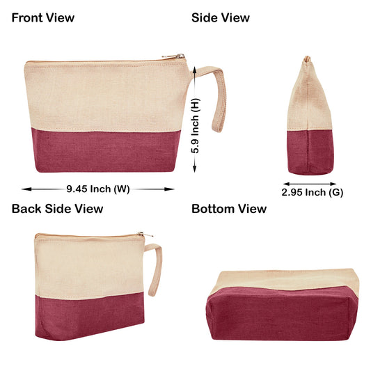 Jute Cosmetic Pouches – Compact Zippered Burlap Makeup & Travel Toiletry Bags (Set of 6 )