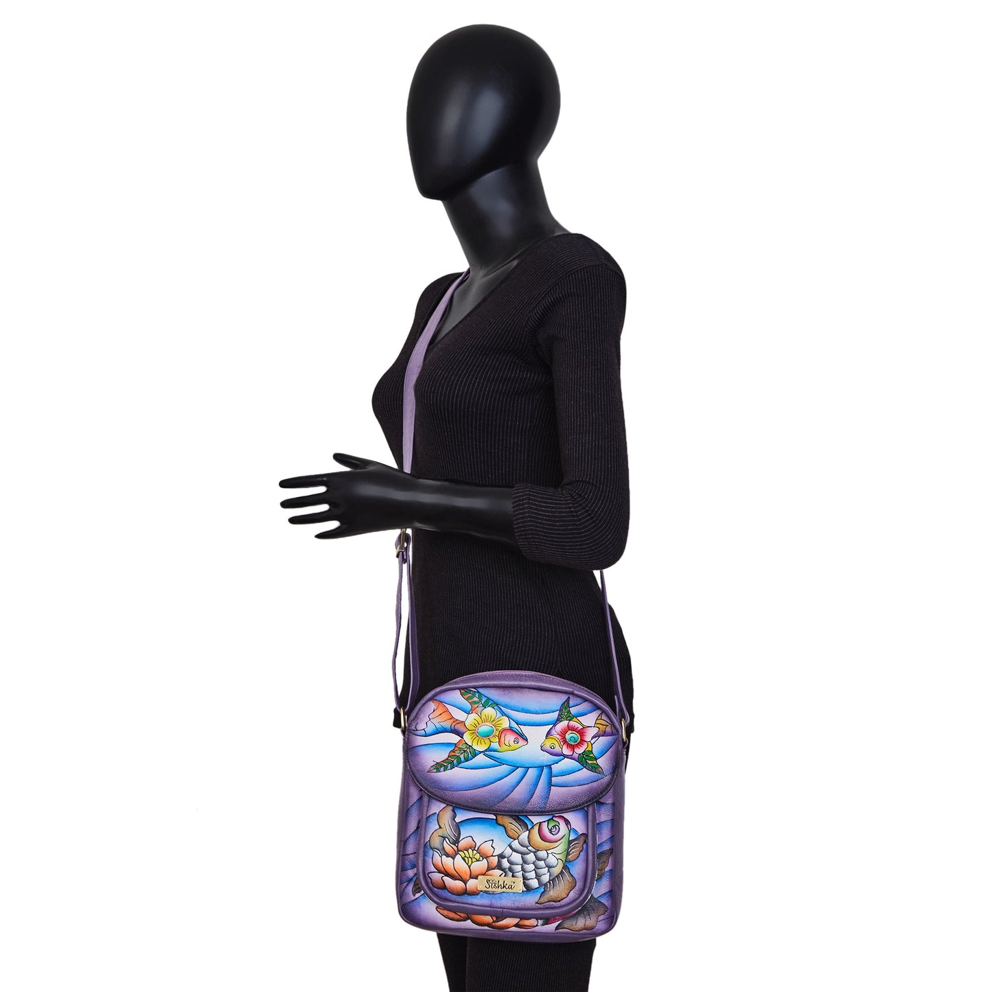 Magnifique Ocean-Themed Hand-Painted Leather Crossbody Bag