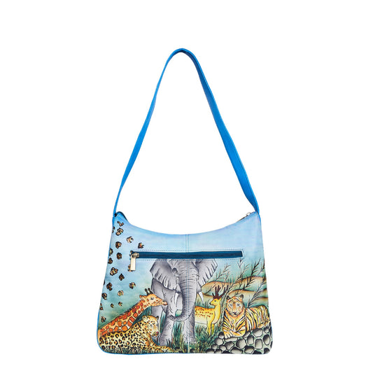 Women's Hand Painted Leather Hobo Bags with Animal Prints