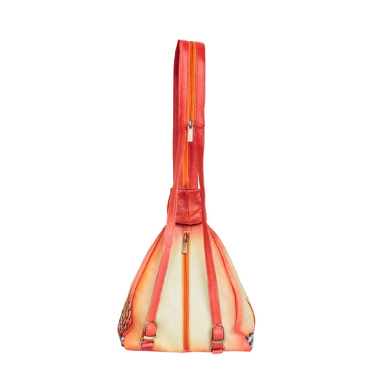 Convertible Leather Backpack with Hand-Painted Forest Artwork