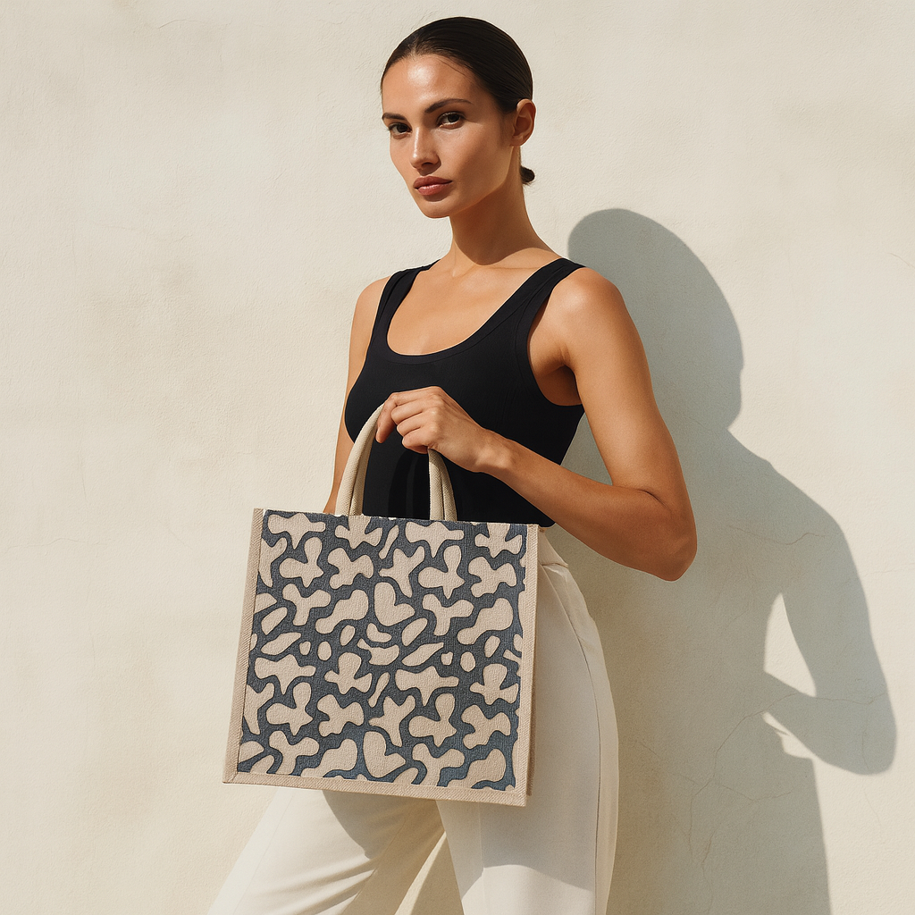 Printed Jute Bag Burlap Tote Bag for Bridesmaid Gift Travel Shopping Wedding Favor Return Gifts Christmas New Year (Packs of 5)