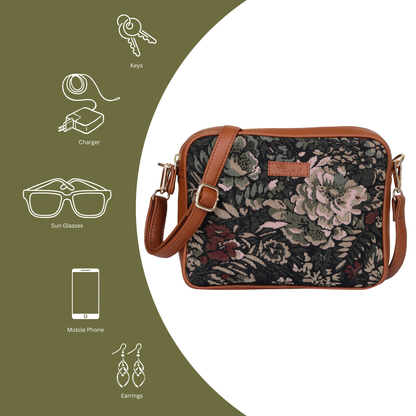Women’s Vintage Tapestry Messenger Bag – Vegan Leather Crossbody & Shoulder Purse for Travel & Daily Use