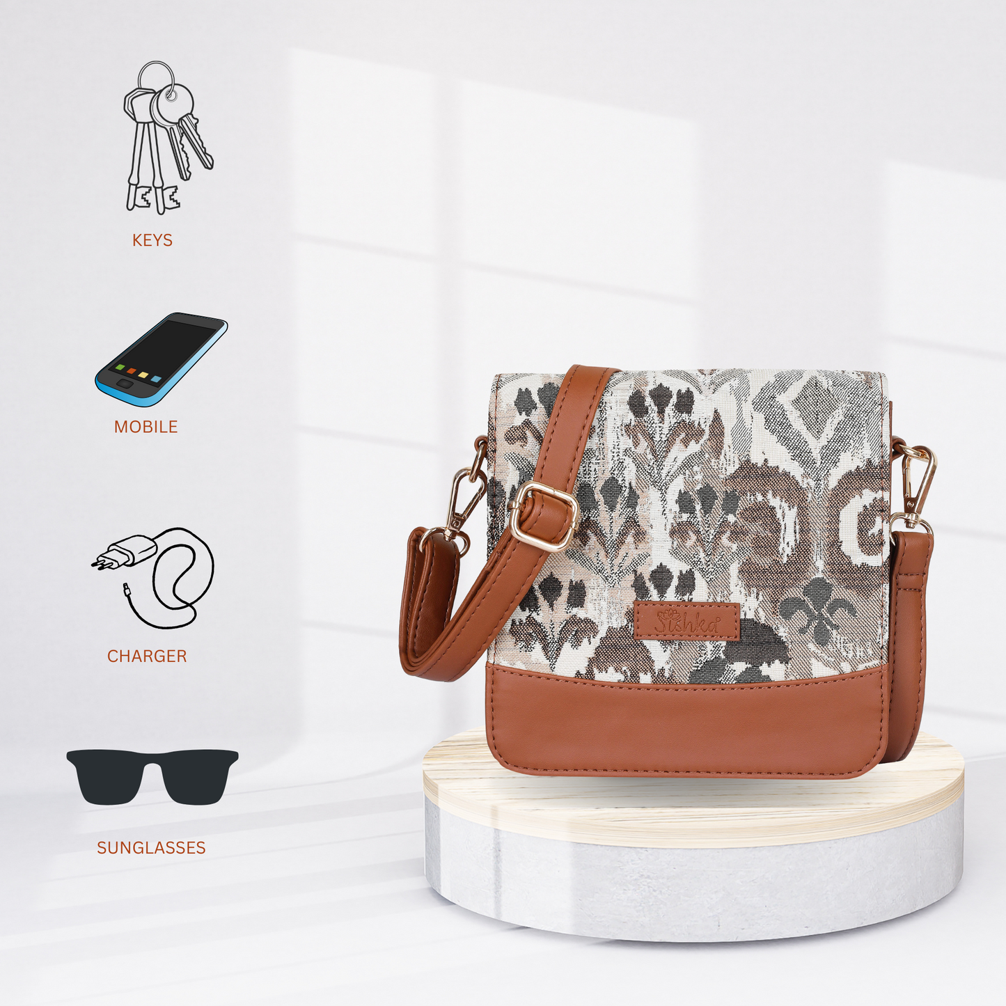 Women’s Abstract Tapestry Crossbody Sling Bag – Women Shoulder Purse with Vegan Leather Trim