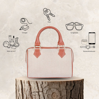 Wholesale Beige Fabric Crossbody Tote Handbag with Vegan Trim