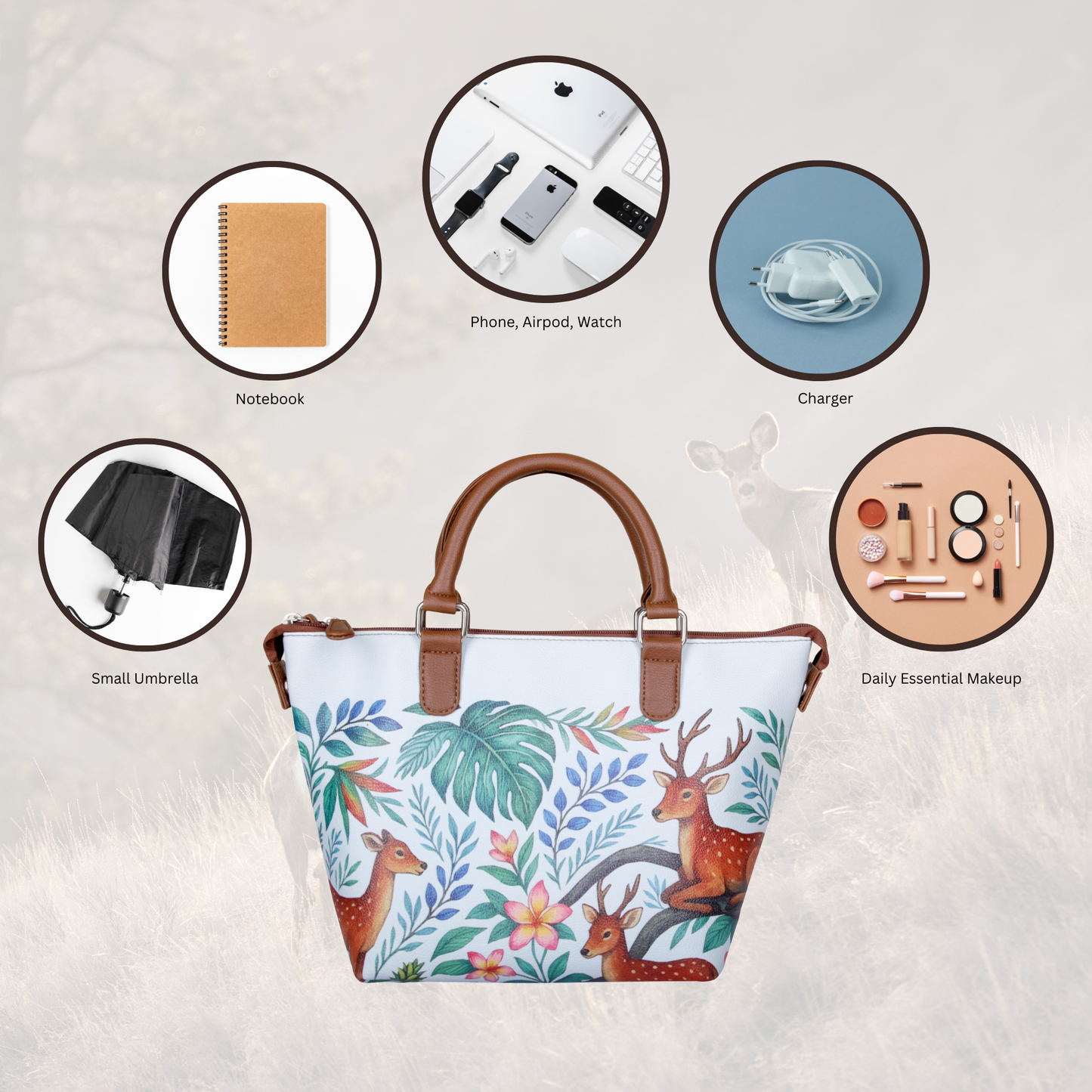 Women’s Genuine Leather 3-in-1 Printed Convertible Shoulder Bag – Stylish Top Handle Crossbody  & Handbag  Purse – Everyday Use