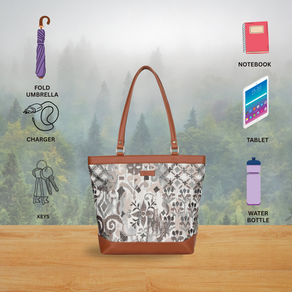 Women’s Abstract Pattern Tapestry Tote Bag – Satchel Purse with Top Handle & Shoulder Strap with Vegan Leather Trim for Daily Use