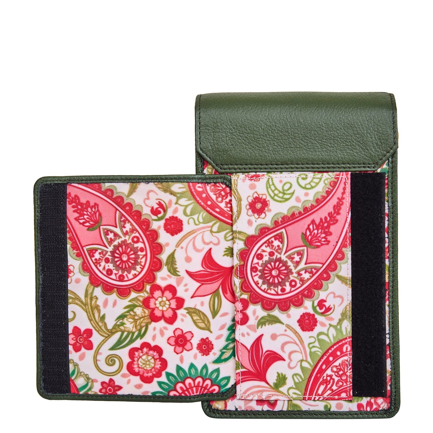 Paisley Elegance Women's Cell Phone Crossbody Wallet with Genuine Leather Details
