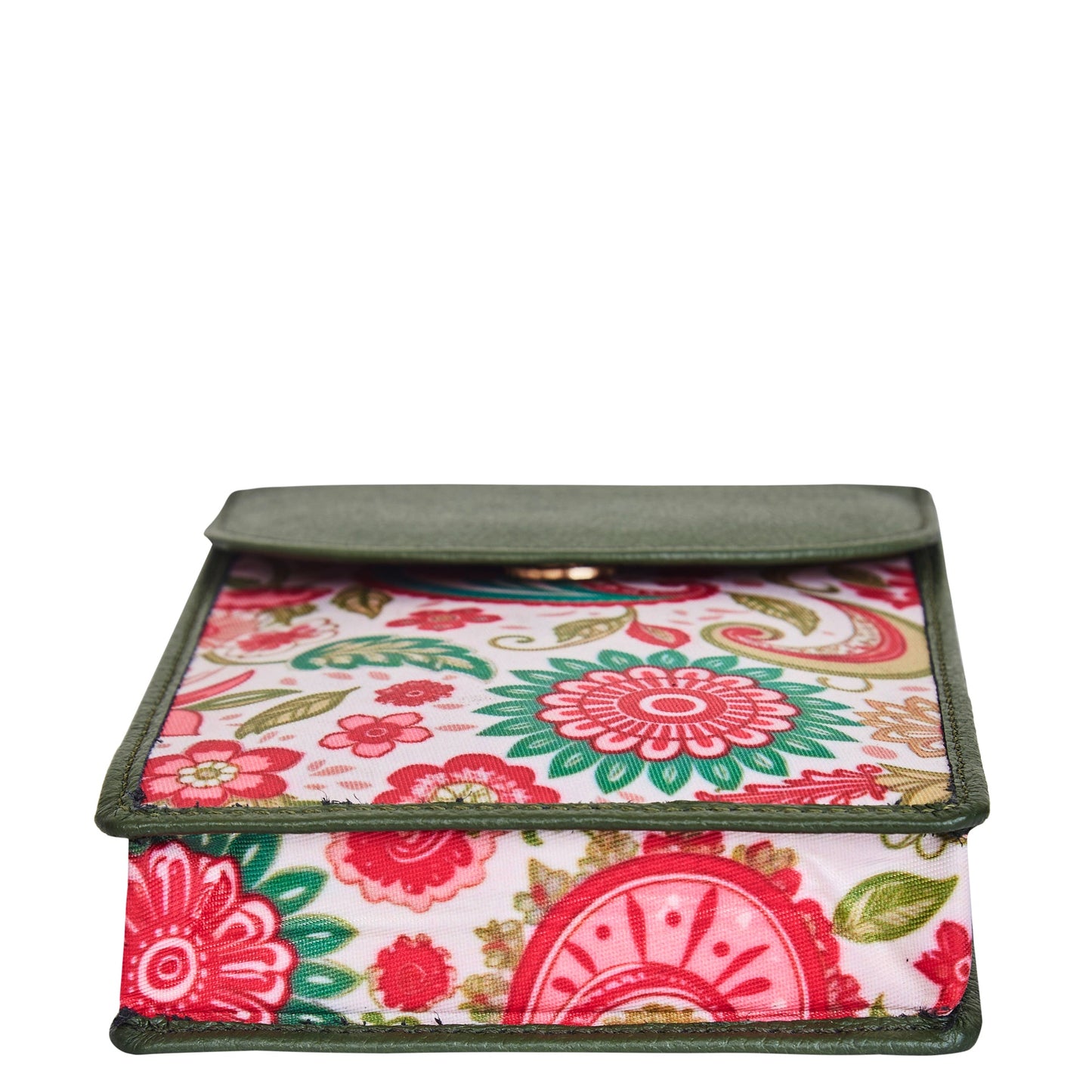 Paisley Elegance Women's Cell Phone Crossbody Wallet with Genuine Leather Details