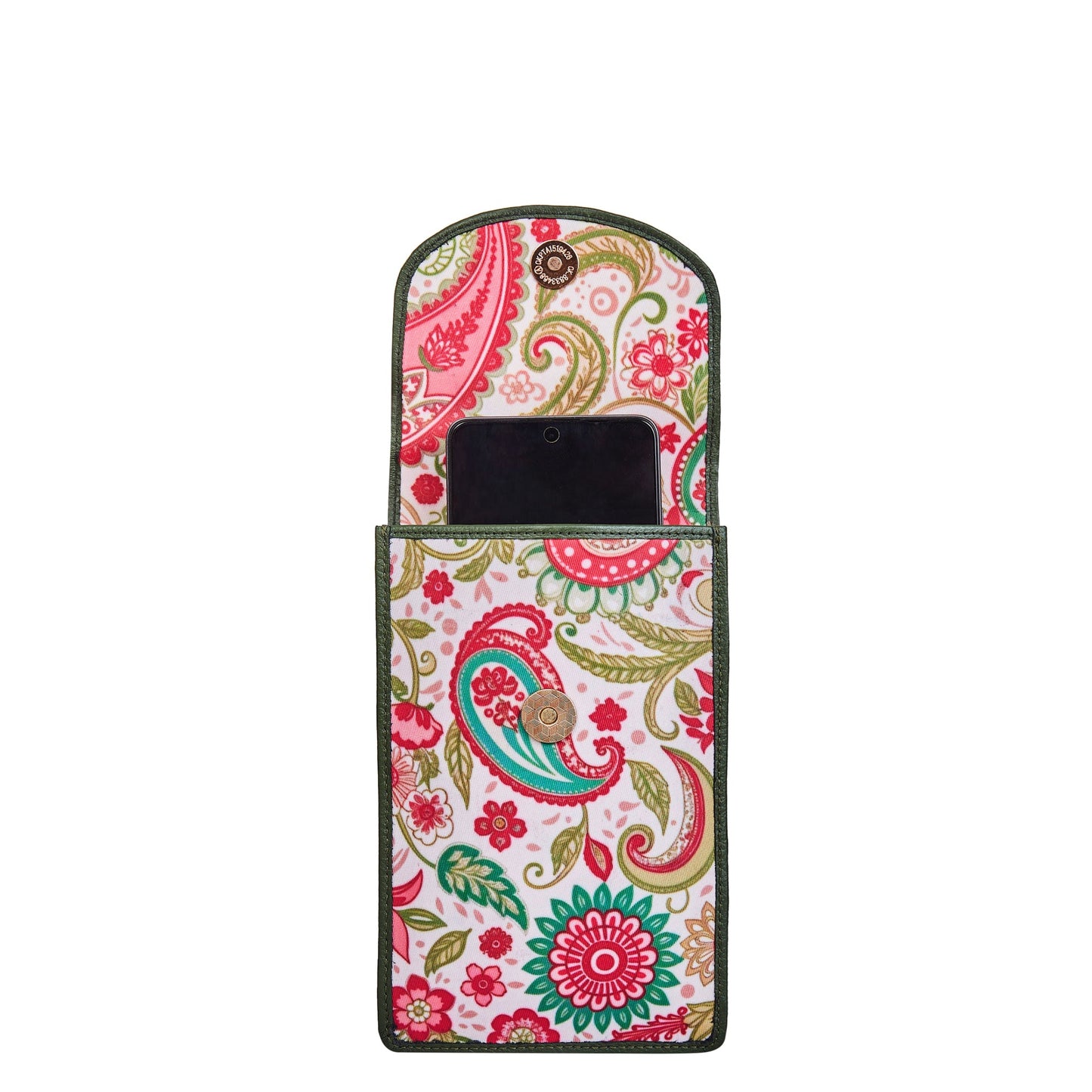 Paisley Elegance Women's Cell Phone Crossbody Wallet with Genuine Leather Details