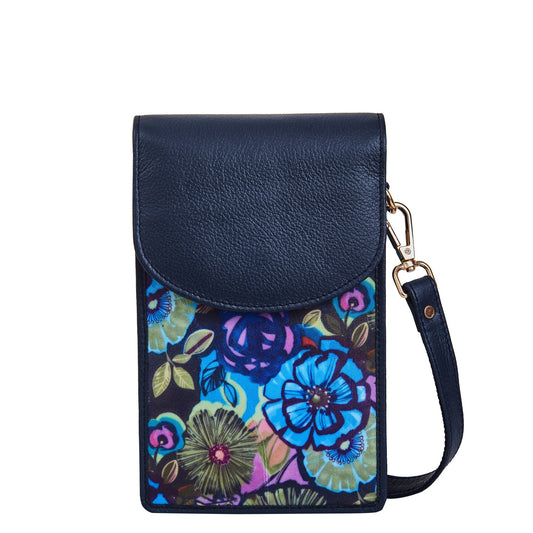 Vibrant Floral Crossbody Wallet with Leather Trim for Women’s Travel