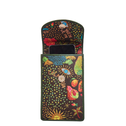 Coastal Calm leather trim Cell Phone Crossbody Wallet for Women