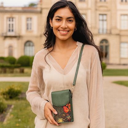 Coastal Calm leather trim Cell Phone Crossbody Wallet for Women