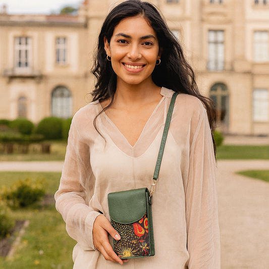 Coastal Calm leather trim Cell Phone Crossbody Wallet for Women