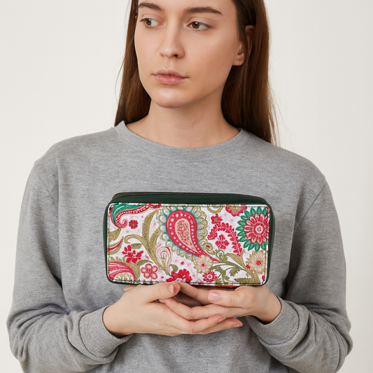 Paisley Travel Jewelry Organizer for Women with Stylish Leather Details